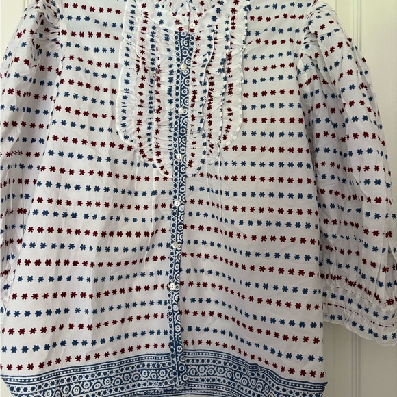 NWT Oliphant Ellis Blue Ruffle Front Blouse - Picture 3 of 10